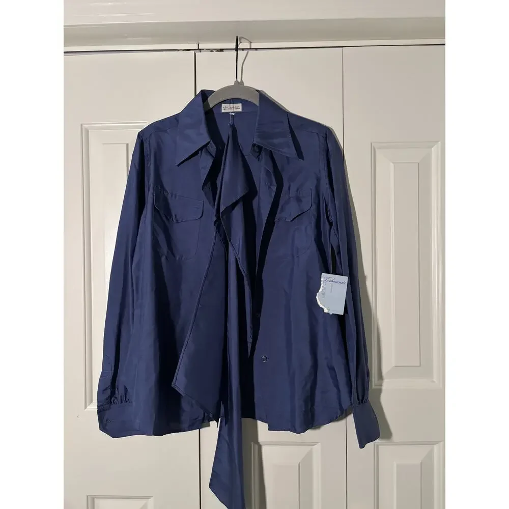 Vintage 100% Silk Blue Button Down Shirt with Tie, Size S - Picture 2 of 11
